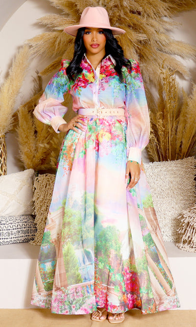Tropical Paradise | Collared Top Maxi Skirt Set - Cutely Covered