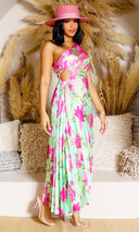 Gorgeous  | One-Shoulder Cutout Asymmetrical Dress - Pink Lime - Cutely Covered