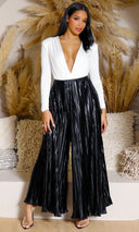 Sleek Satin Wide-Leg Pants - Black [Vendor, quantity & price] - Cutely Covered