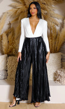 Sleek Satin Wide-Leg Pants - Black [Vendor, quantity & price] - Cutely Covered