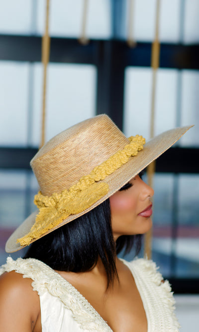 Structured Resort Wide Brim Straw Hat- Yellow - Cutely Covered