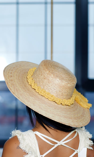 Structured Resort Wide Brim Straw Hat- Yellow - Cutely Covered