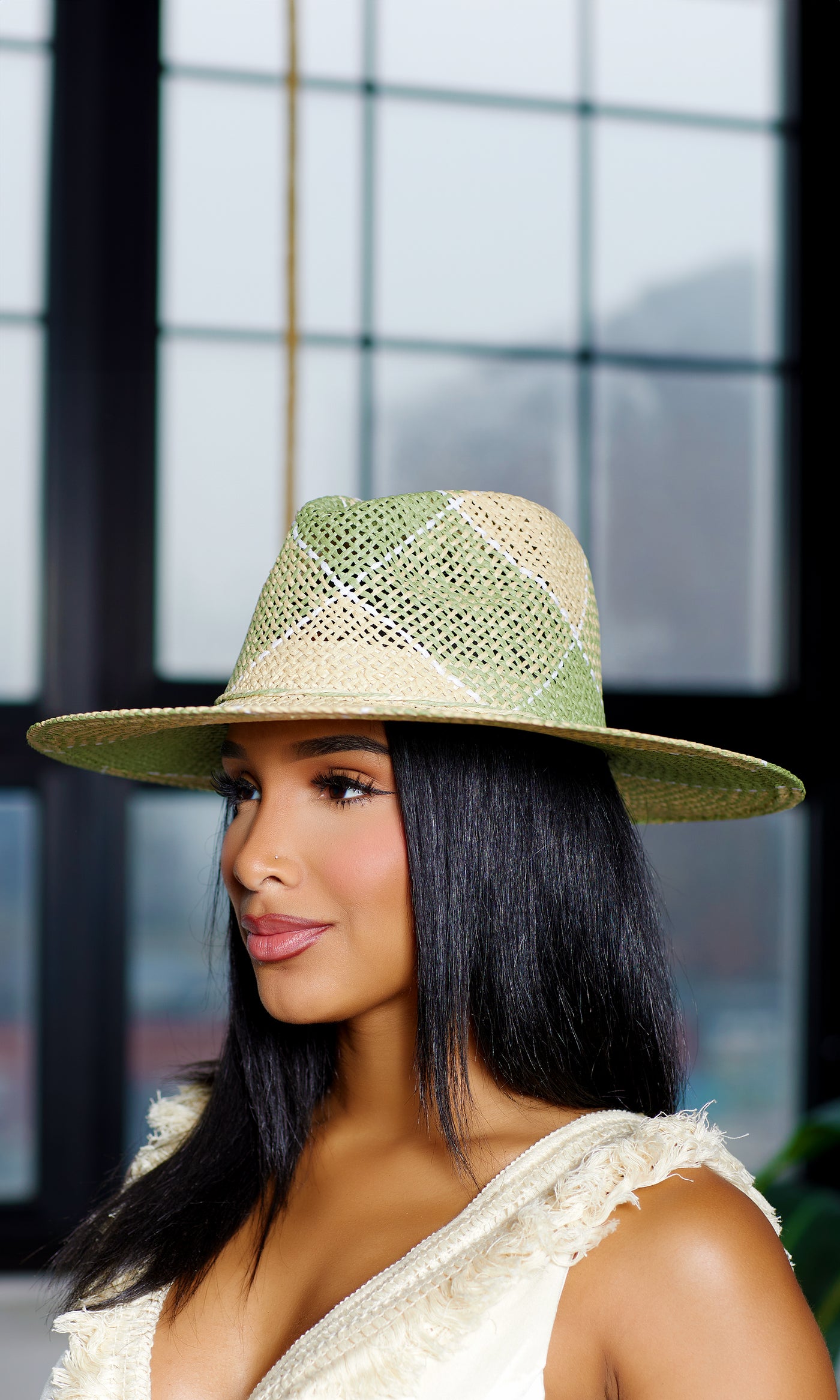 Abstract Straw Fedora - Mint - Cutely Covered