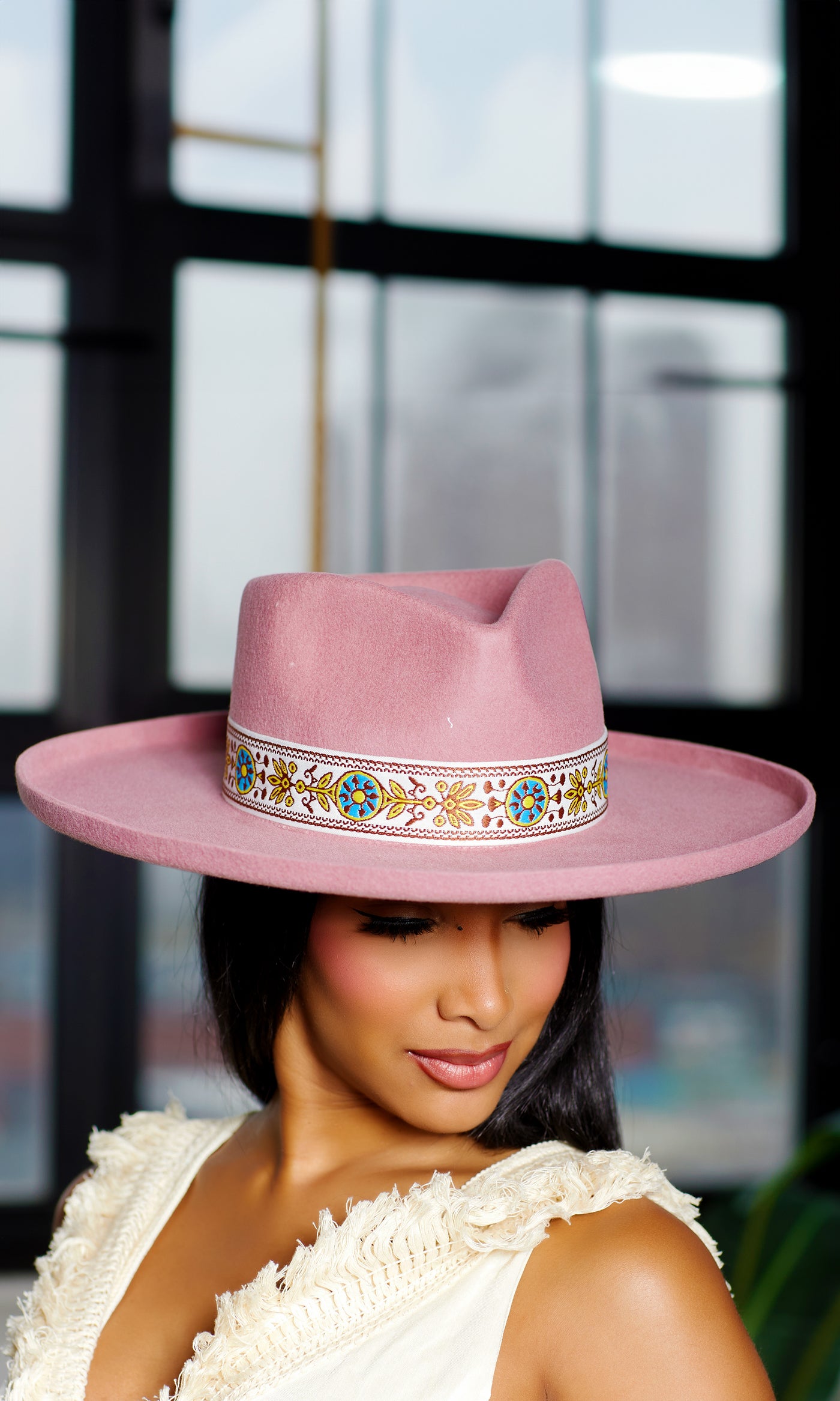 Abstract Band Fedora Hat Flip Brim - Pink - Cutely Covered