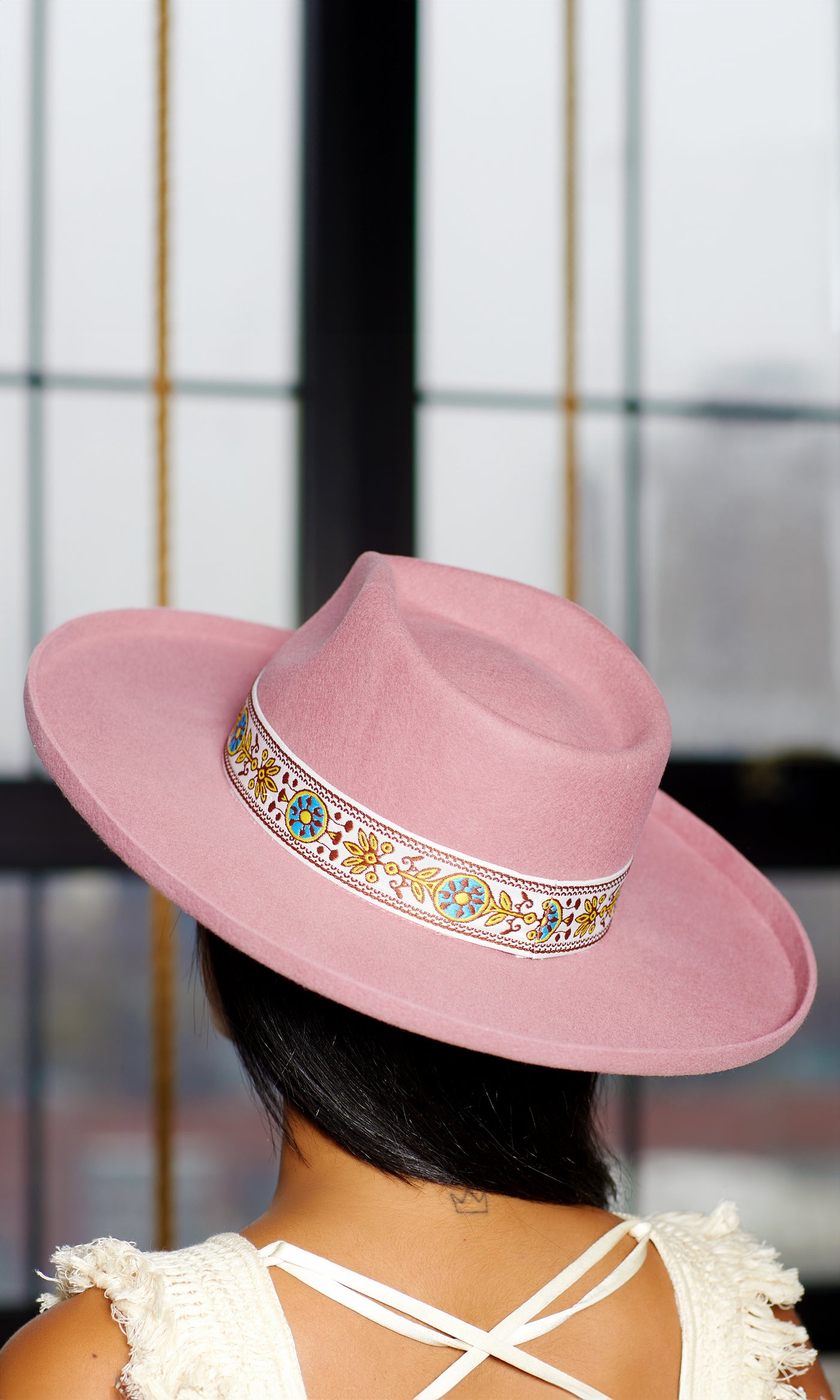 Abstract Band Fedora Hat Flip Brim - Pink - Cutely Covered