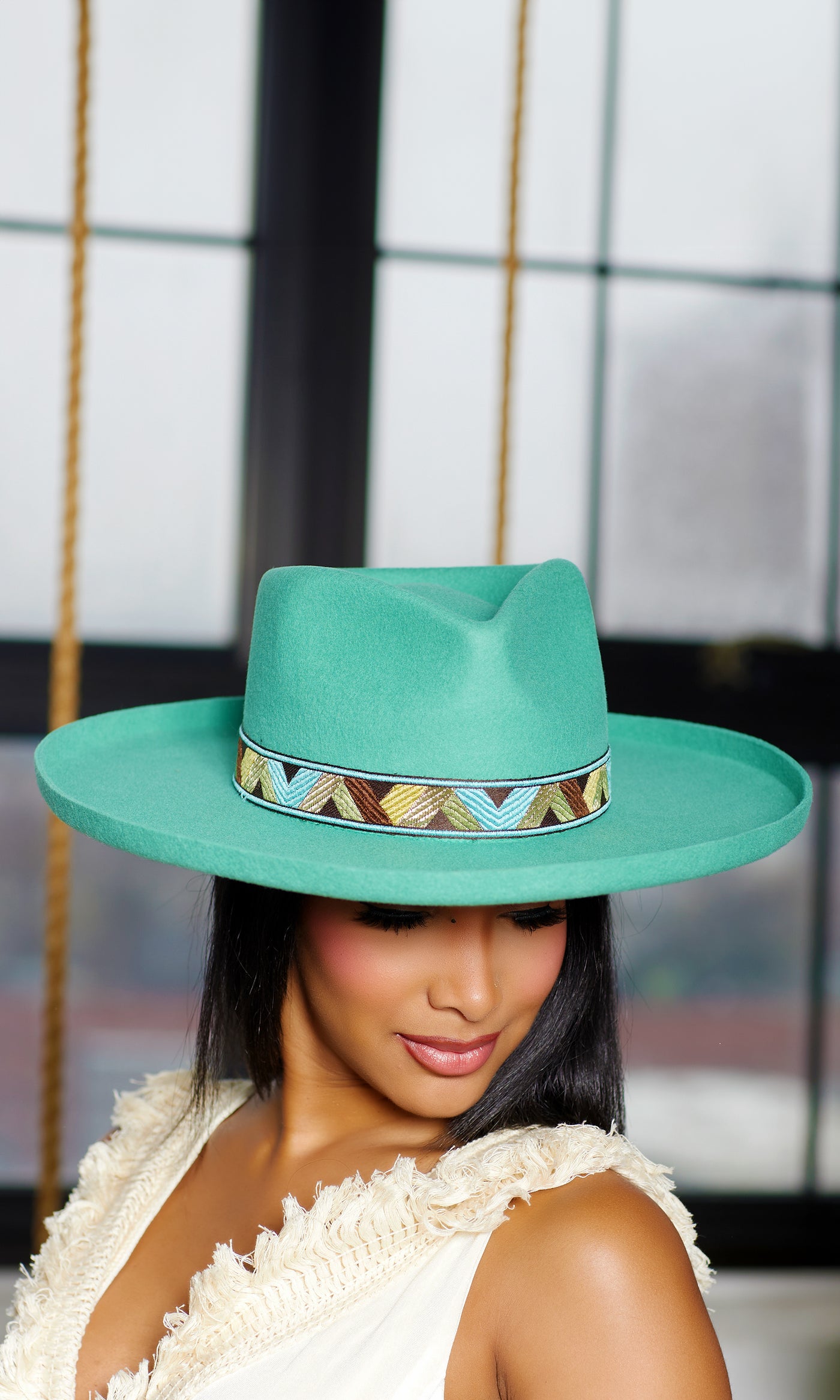 Abstract Band Fedora Hat Flip Brim - Mint - Cutely Covered