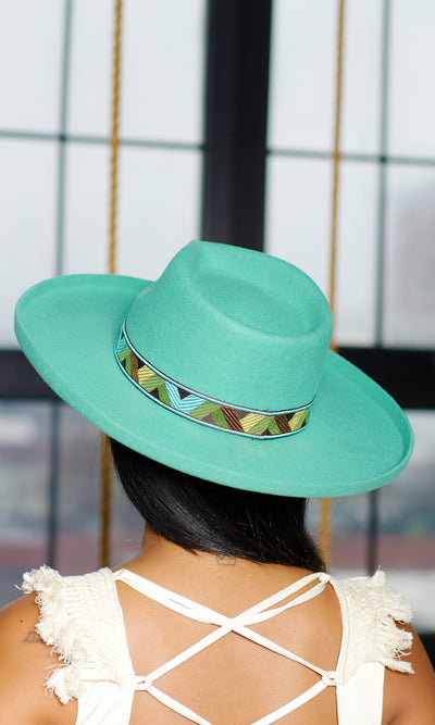 Abstract Band Fedora Hat Flip Brim - Mint - Cutely Covered