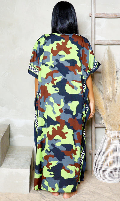 Patterned Camouflage Oversized Kaftan Dress [Vendor, quantity & price] - Cutely Covered