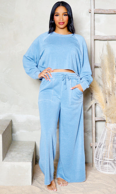 Cozy Mist Sweater and Sweatpants Set - Gray blue [Verify price] - Cutely Covered