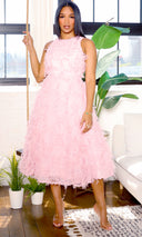 Graceful | Tie-Back Mesh Midi Dress - Pink - Cutely Covered