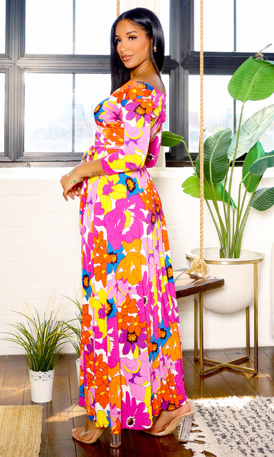 Blessed and Beautiful l  Stretch Maxi Dress - Fuchsia Floral - Cutely Covered