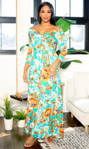 Blessed and Beautiful l  Stretch Maxi Dress - Green Floral - Cutely Covered