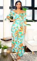 Blessed and Beautiful l  Stretch Maxi Dress - Green Floral - Cutely Covered