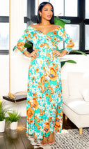 Blessed and Beautiful l  Stretch Maxi Dress - Green Floral - Cutely Covered