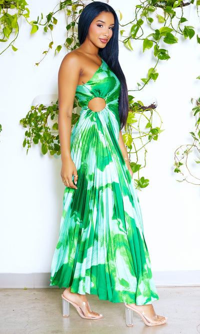 Gorgeous Green | One-Shoulder Cutout Asymmetrical Dress - Cutely Covered