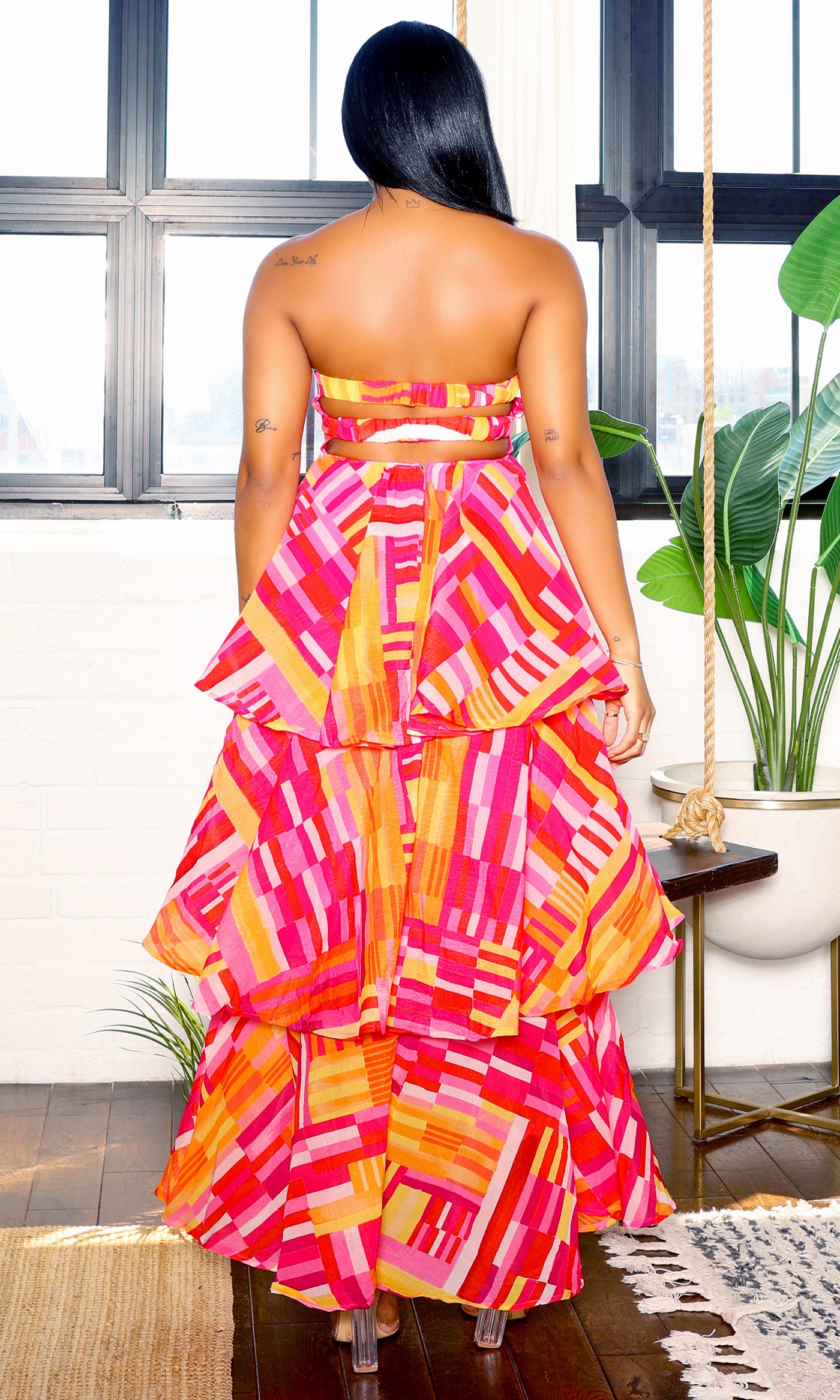Under The Sun |  Layered Printed Tube Maxi Dress - Red Fuchsia - Cutely Covered
