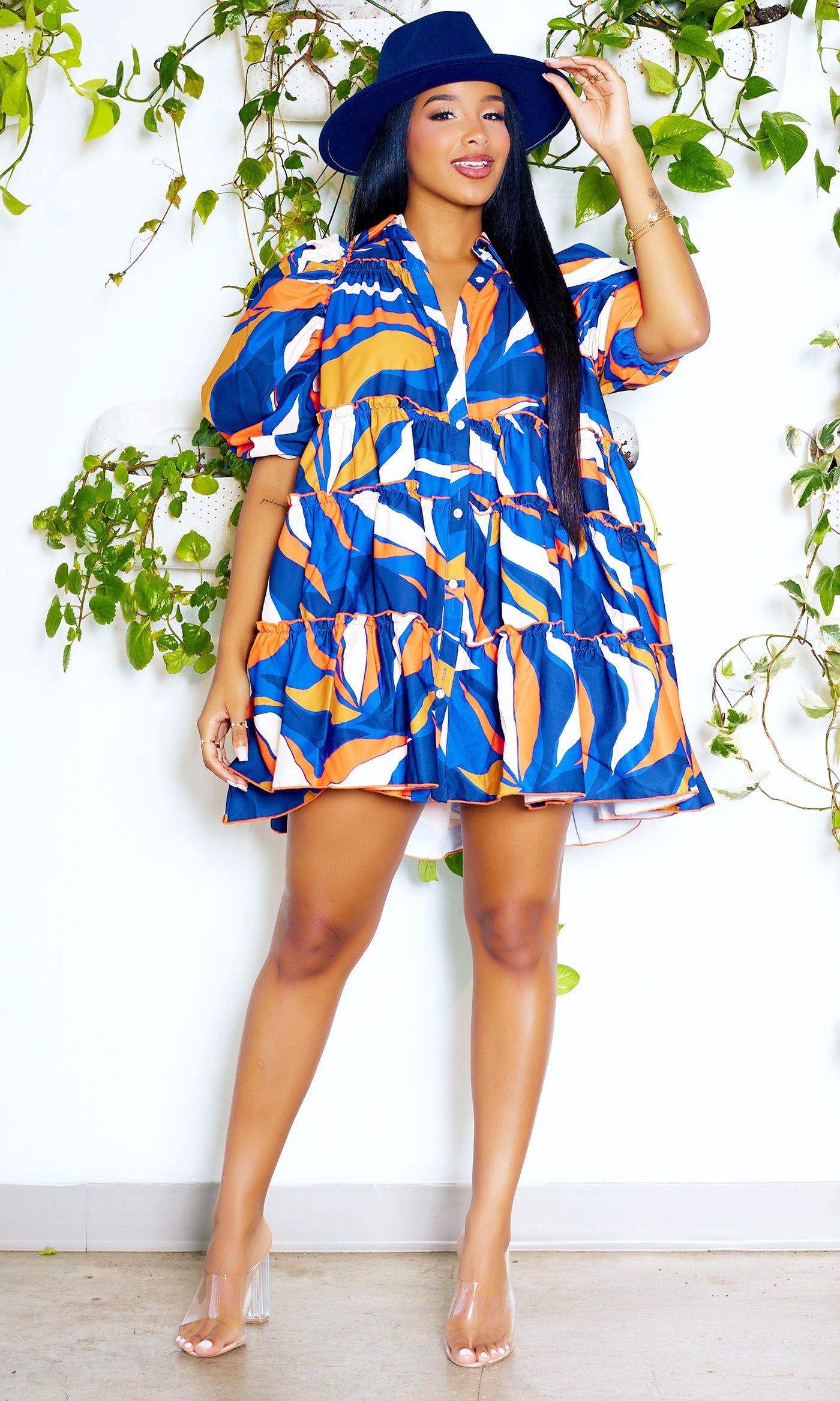 Sweet Summer | Puff Sleeve Ruffle Print Dress- Multi - Cutely Covered