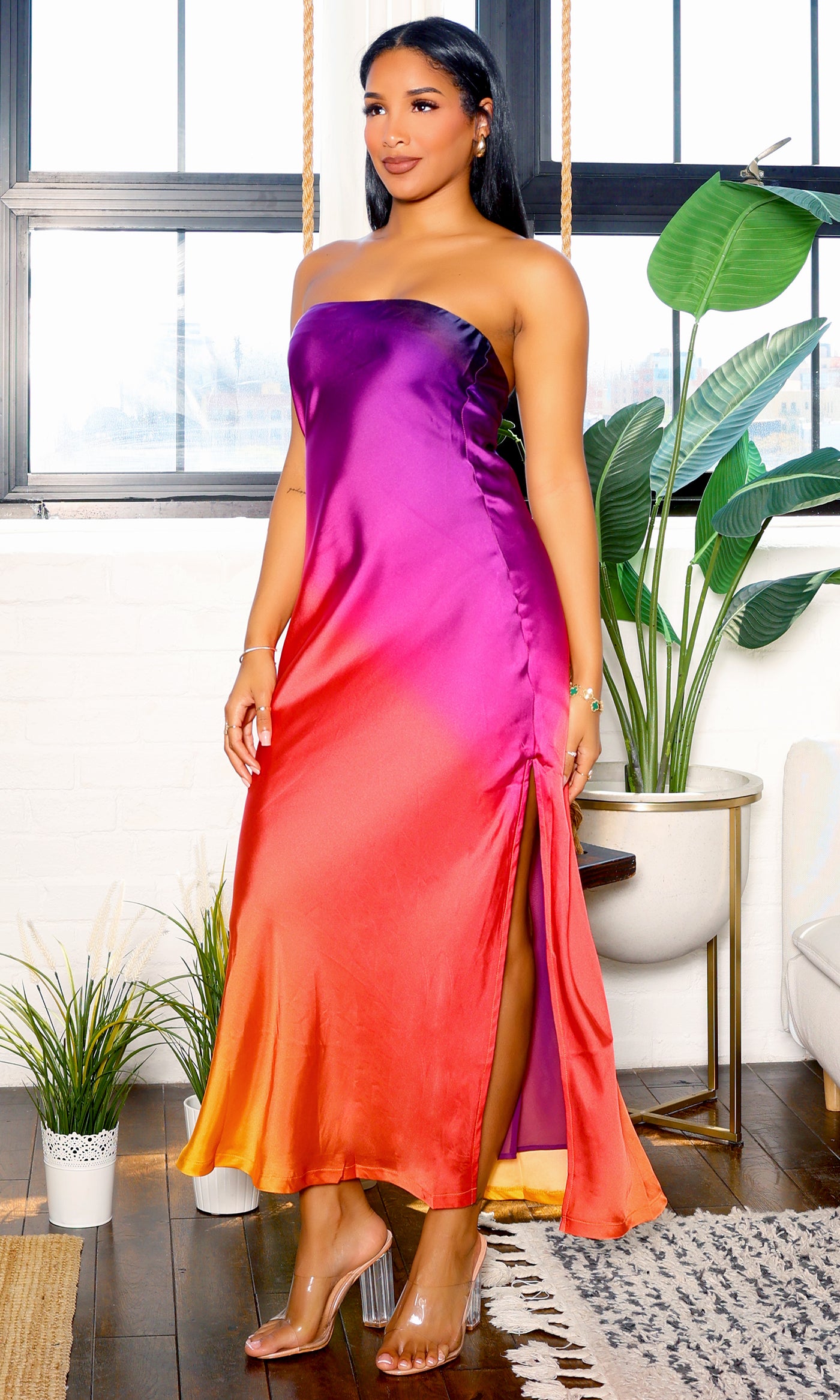 Emily | Elegant Tube Maxi Dress - Sunset Cosmo - Cutely Covered