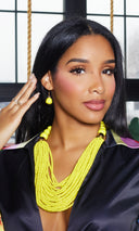 Yellow Bead Layer Necklace with Earrings Set - Cutely Covered