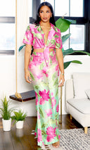 Petal Cascade | Ombre Floral Pants Set - Pink Lime - Cutely Covered