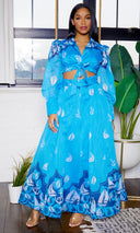 Madeline Tie Front  Dress | Maxi Dress - Blue - Cutely Covered