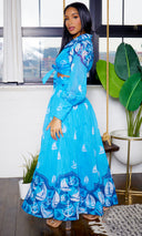 Madeline Tie Front  Dress | Maxi Dress - Blue - Cutely Covered