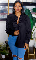 Long Sleeve Pleated Flower - Black - Cutely Covered