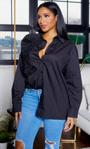 Long Sleeve Pleated Flower - Black - Cutely Covered