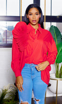 Long Sleeve Pleated Flower - Red - Cutely Covered