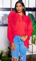Long Sleeve Pleated Flower - Red - Cutely Covered
