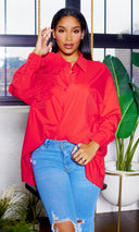 Long Sleeve Pleated Flower - Red - Cutely Covered