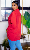 Long Sleeve Pleated Flower - Red - Cutely Covered