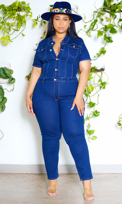 Date Ready  l Short Sleeve Flared Denim Jumpsuit - Cutely Covered