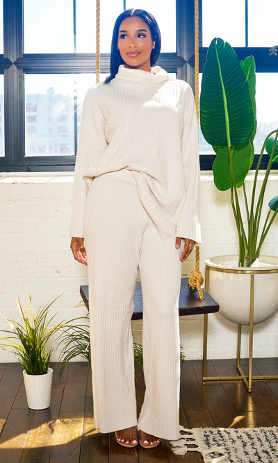 That Thique | Ribbed Mock Turtle Neck Set - White - Cutely Covered