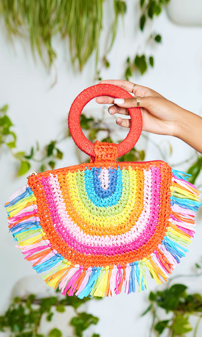 Rattan Straw   Bag - Multi - Cutely Covered