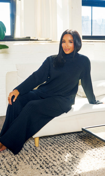 That Thique | Ribbed Mock Turtle Neck Set - Black - Cutely Covered