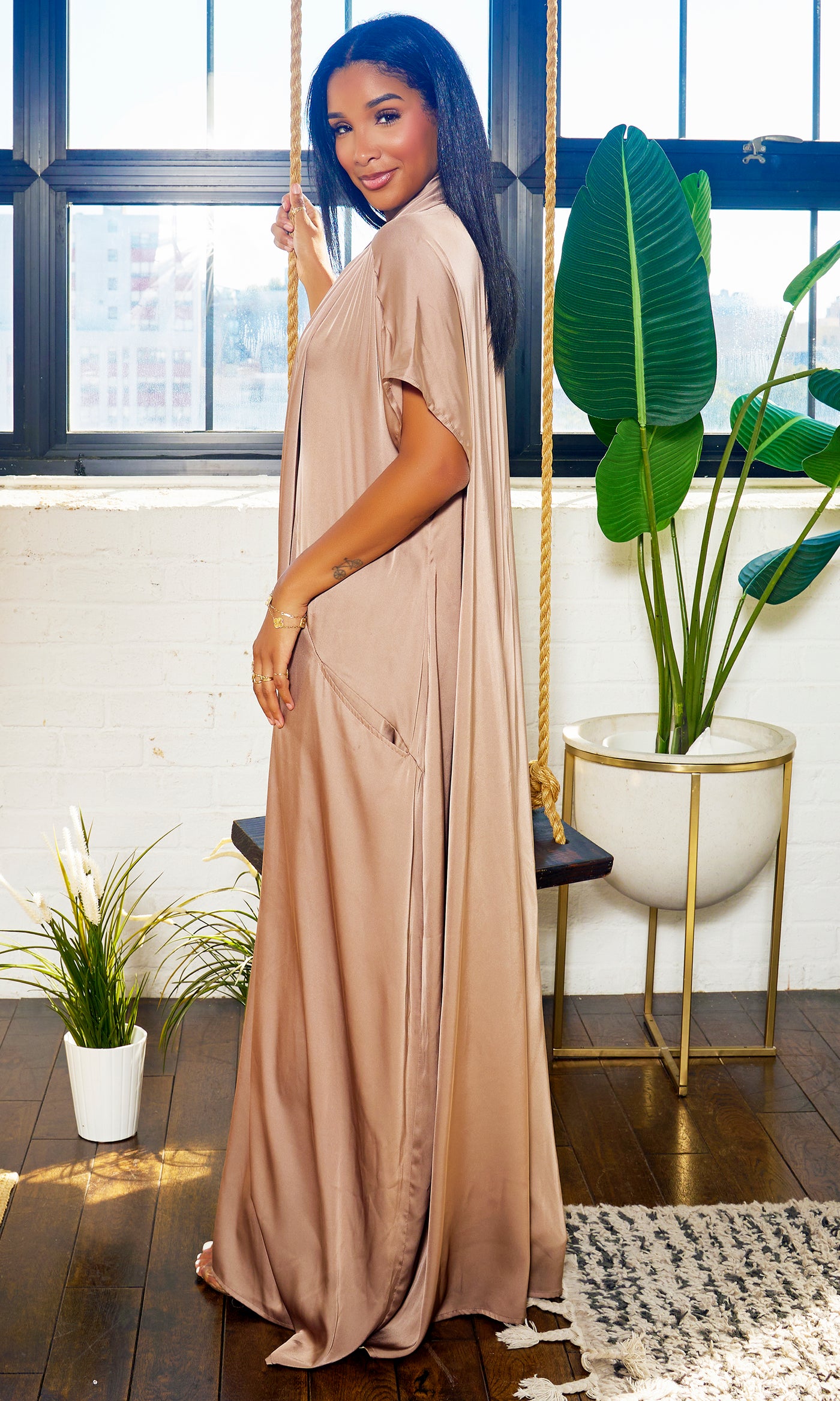 Luxe Drape Loose Fit Jumpsuit - Bronze PREORDER Ships End October - Cutely Covered