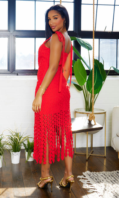 Lovely Lace Sweetheart Midi Dress - Red - Cutely Covered