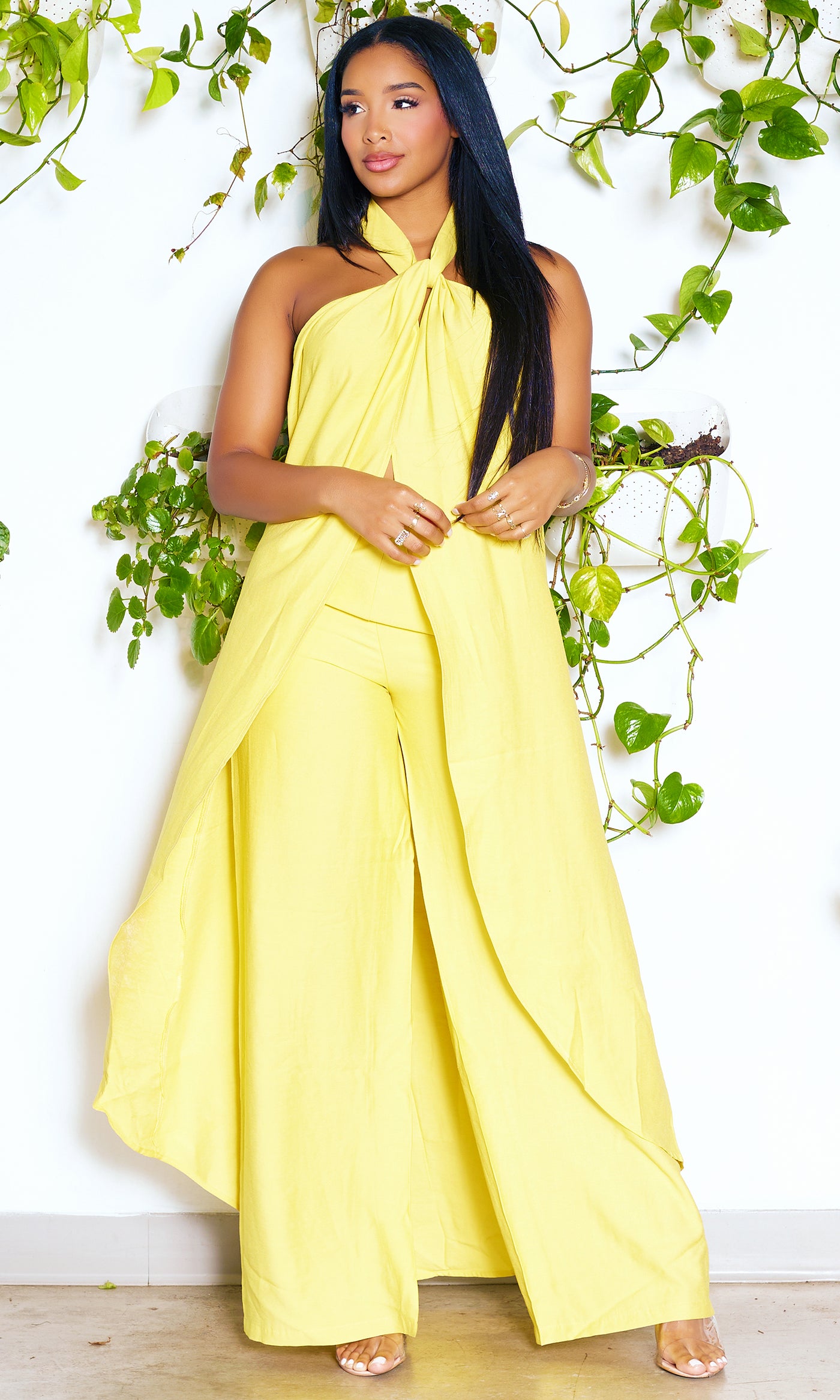 Summer's Best | High Low Halter Pants Set - Yellow - Cutely Covered
