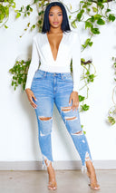 Brooke | Deep V Bodysuit White - Cutely Covered