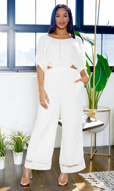 Chic Tie-Back Cut-Out Jumpsuit - Natural - Cutely Covered