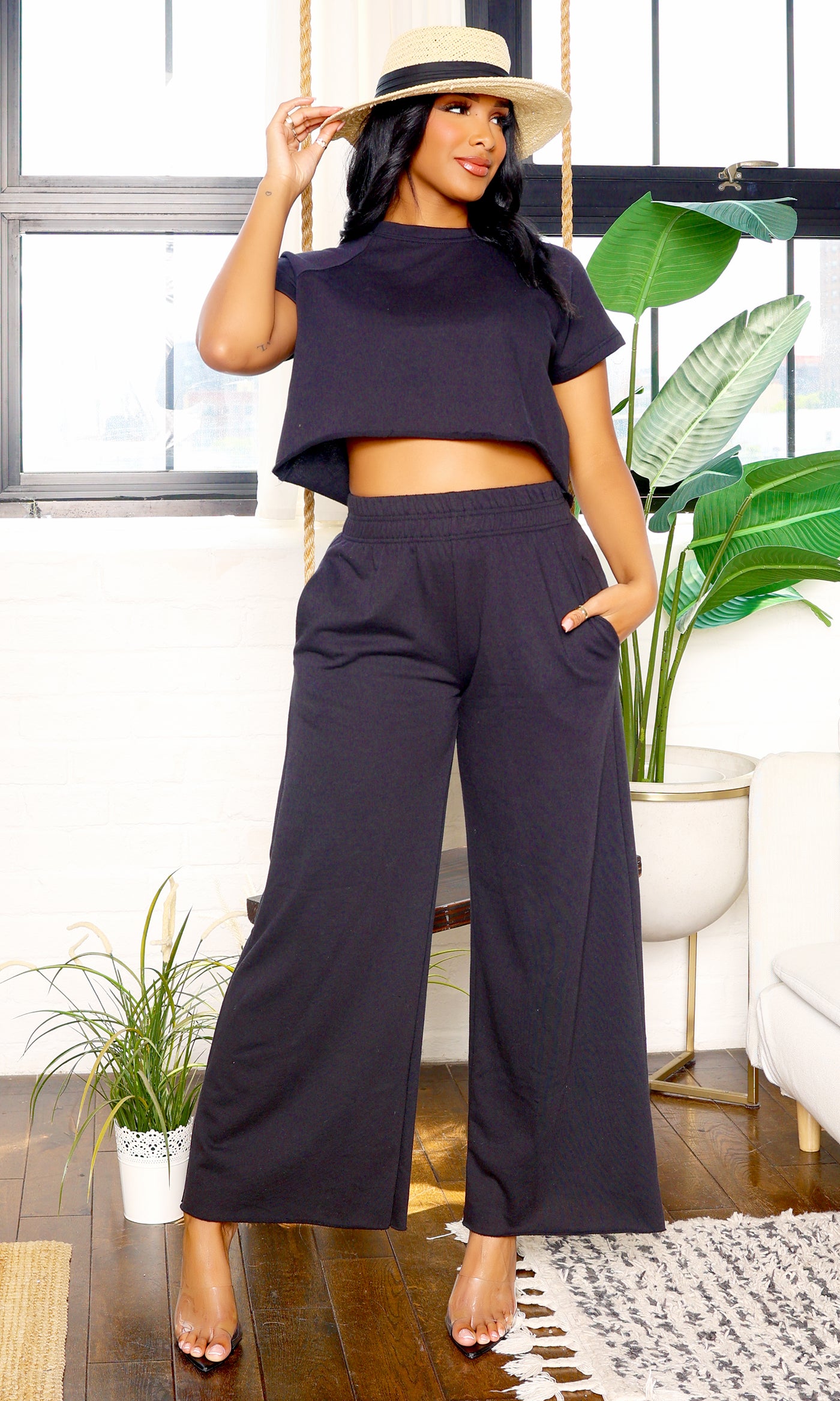 This is Me | Crop Pocket Pant Set-Black - Cutely Covered