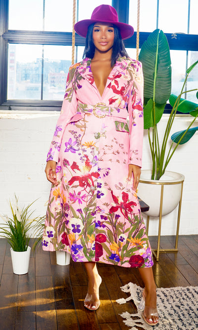 Doing It Well | Midi Floral Print Belted Dress - Dry Flower Print - Cutely Covered