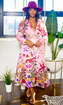 Doing It Well | Midi Floral Print Belted Dress - Dry Flower Print - Cutely Covered