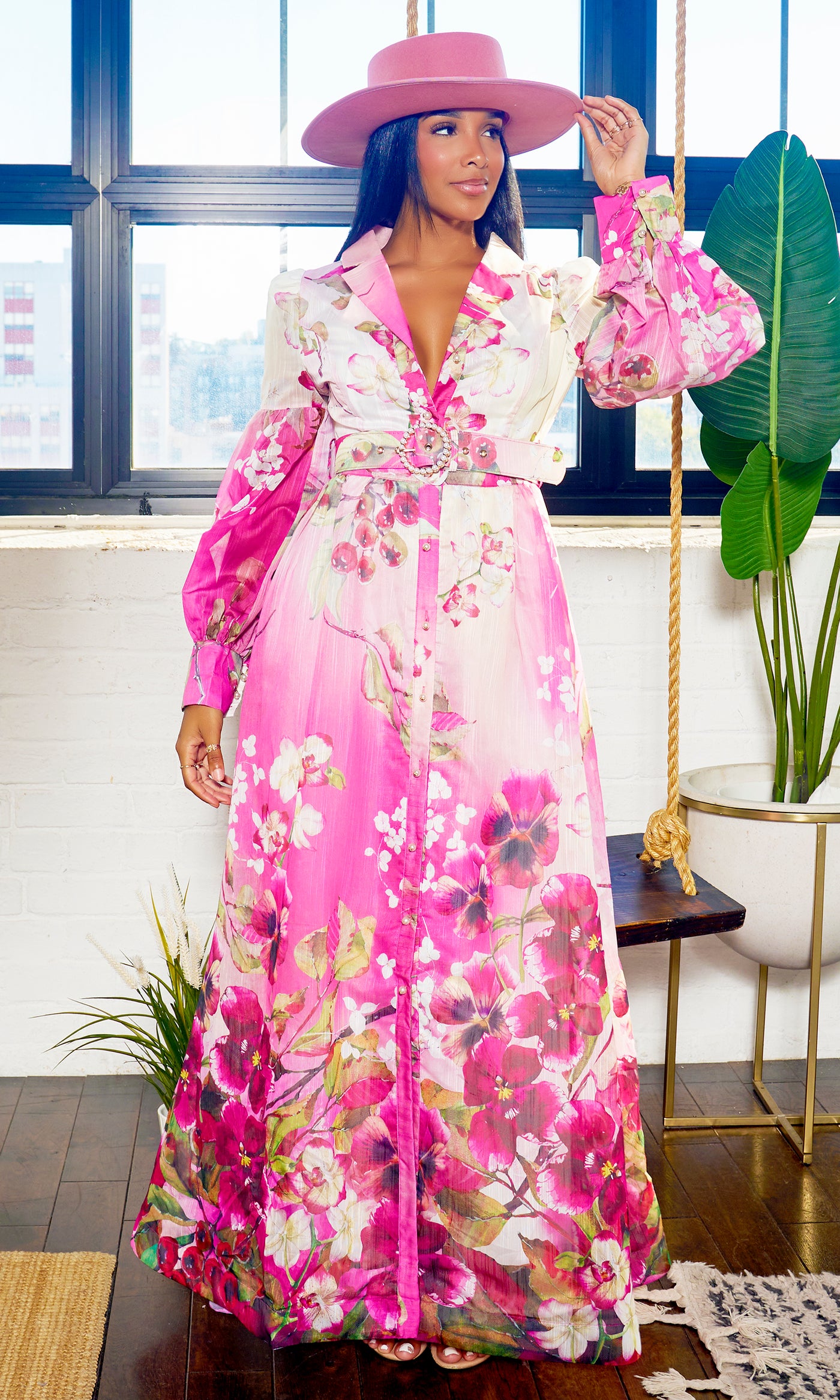 Isn't She Lovely | Long Floral Print Belted Dress - Cutely Covered