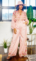 Fancy Floral | Long Belted Pants Set - Blush Artwork Print - Cutely Covered