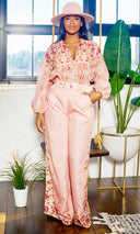 Fancy Floral | Long Belted Pants Set - Blush Artwork Print - Cutely Covered