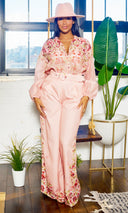 Fancy Floral | Long Belted Pants Set - Blush Artwork Print - Cutely Covered