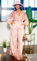 Fancy Floral | Long Belted Pants Set - Blush Artwork Print - Cutely Covered