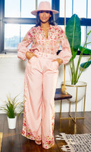 Fancy Floral | Long Belted Pants Set - Blush Artwork Print - Cutely Covered